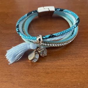 Leather band multi strand bracelet